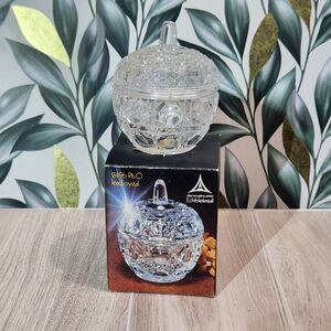 Annahütte German 24% Lead Crystal Apple Trinket Box Lidded Candy Dish NIB 1980s